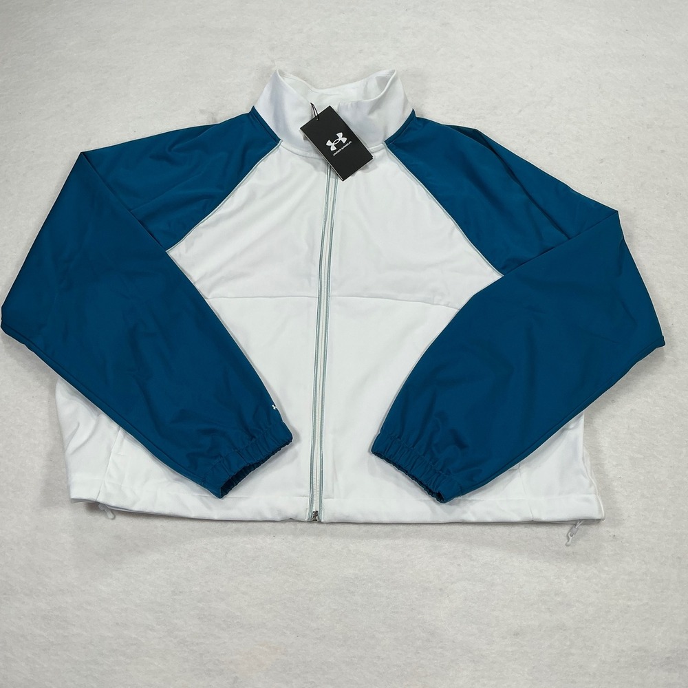 Under Armour UA Drive Wind FZ Golf Jacket Womens Large White Teal 6009755 NEW